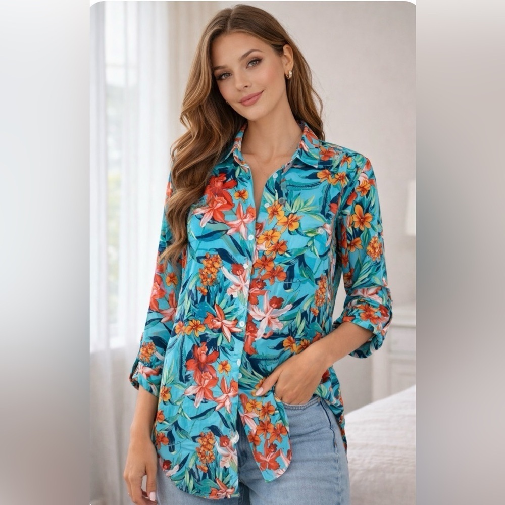 Tommy Bahama Tropical Cotton Tunic Beach Coverup SP - Picture 1 of 9